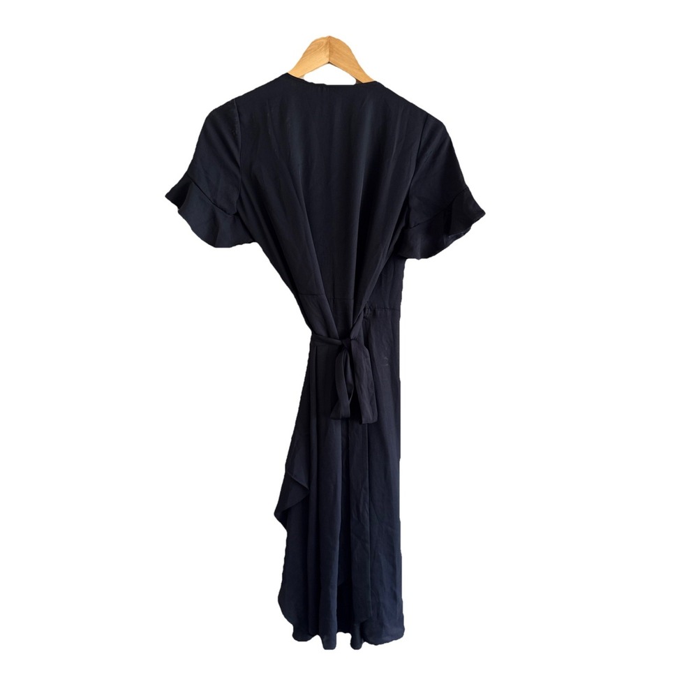 Madewell Wrap Dress Womens 4 Black Flutter Sleeve Ruffle LBD Minimalist Classic - Picture 4 of 4